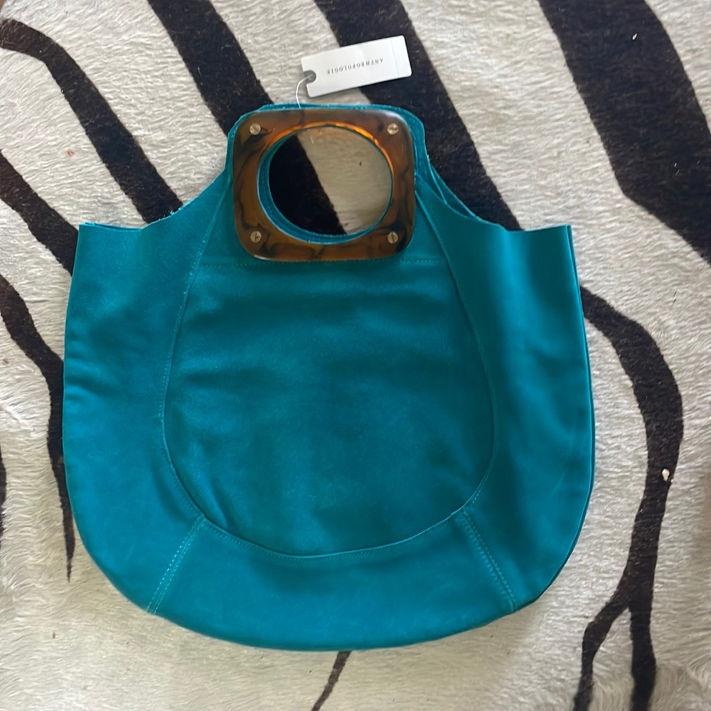 NEW! Anthropologie Turquoise Suede Bag with lucite Handle